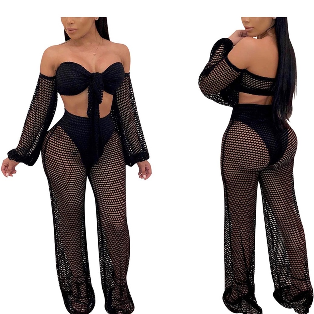 Women's Two Piece swim set Long Straight Pants Floral Jumpsuits with bikini